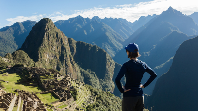 The end of the climb to Machu Picchu with a magnificent view of this ancient Inca city